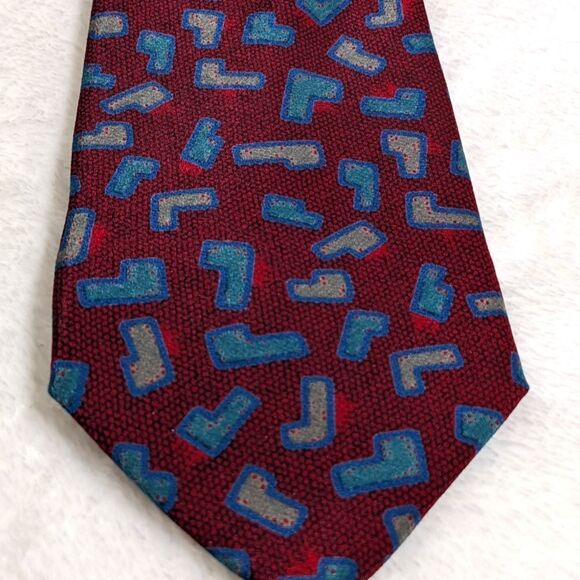 Men's Vintage 100% Silk Tie Made in Italy - Abstract Block Motif - Picture 4 of 14